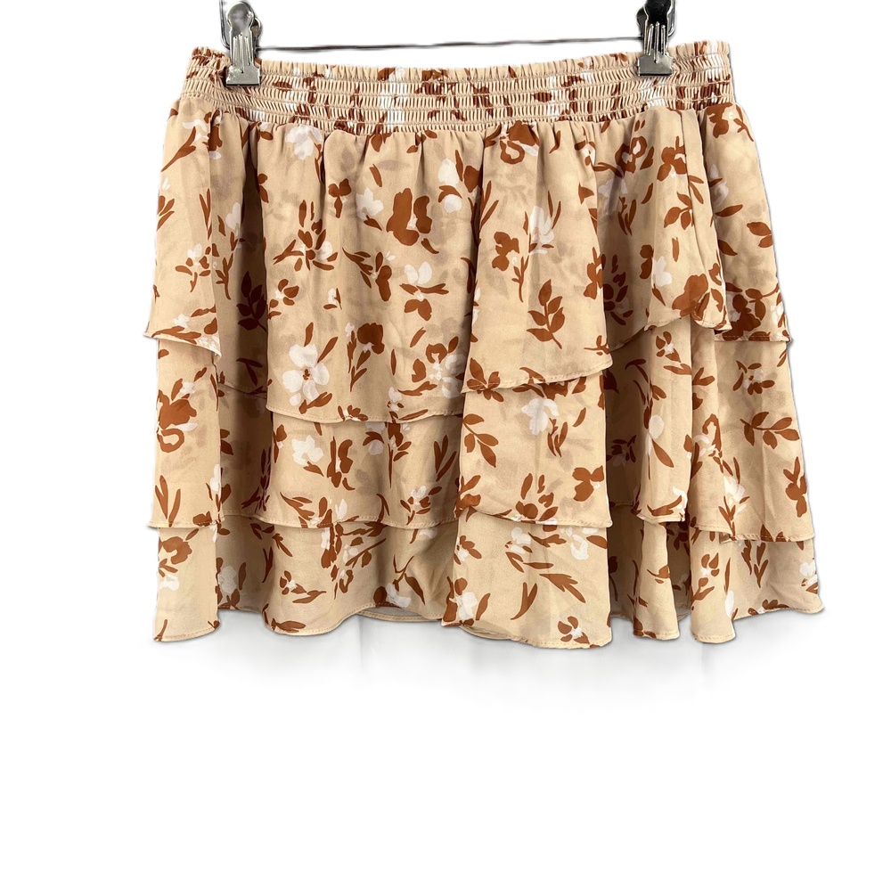 Willow Skirt Beige Brown Tiered Ruffled Elastic Waist Floral Womens‎ M